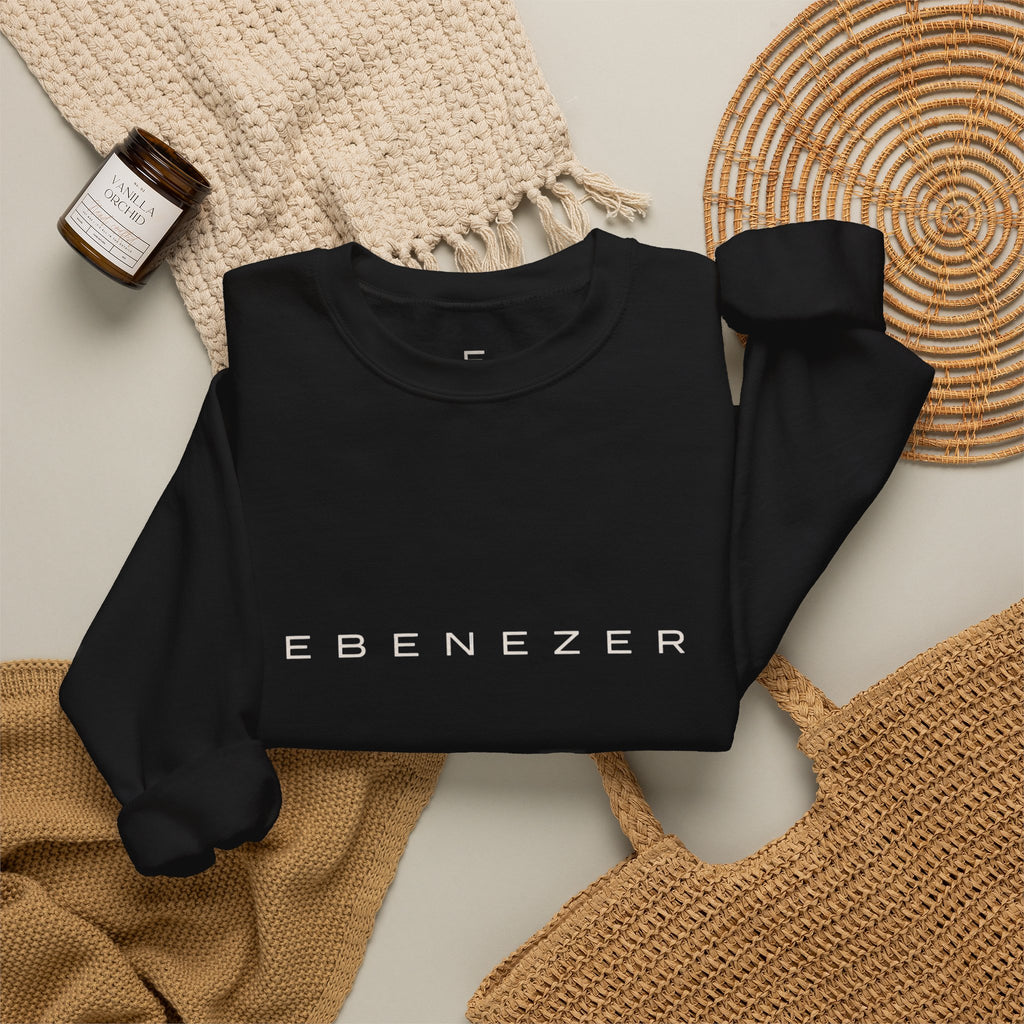 Ebenezer Minimalist Crewneck Sweatshirt — Classic Black Text Pullover