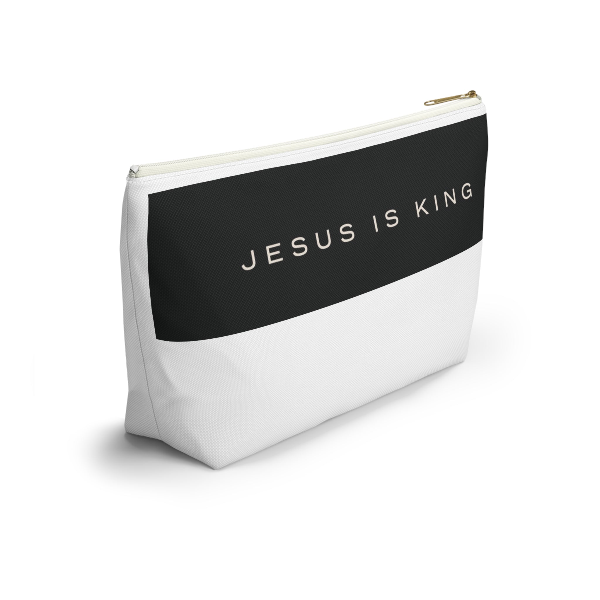 Jesus Is King Cross Accessory Pouch — Small T‑Bottom Faith Cosmetic Bag