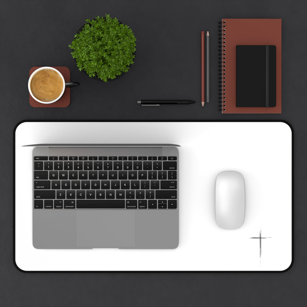 Minimal White Desk Mat with Subtle Spark Accent