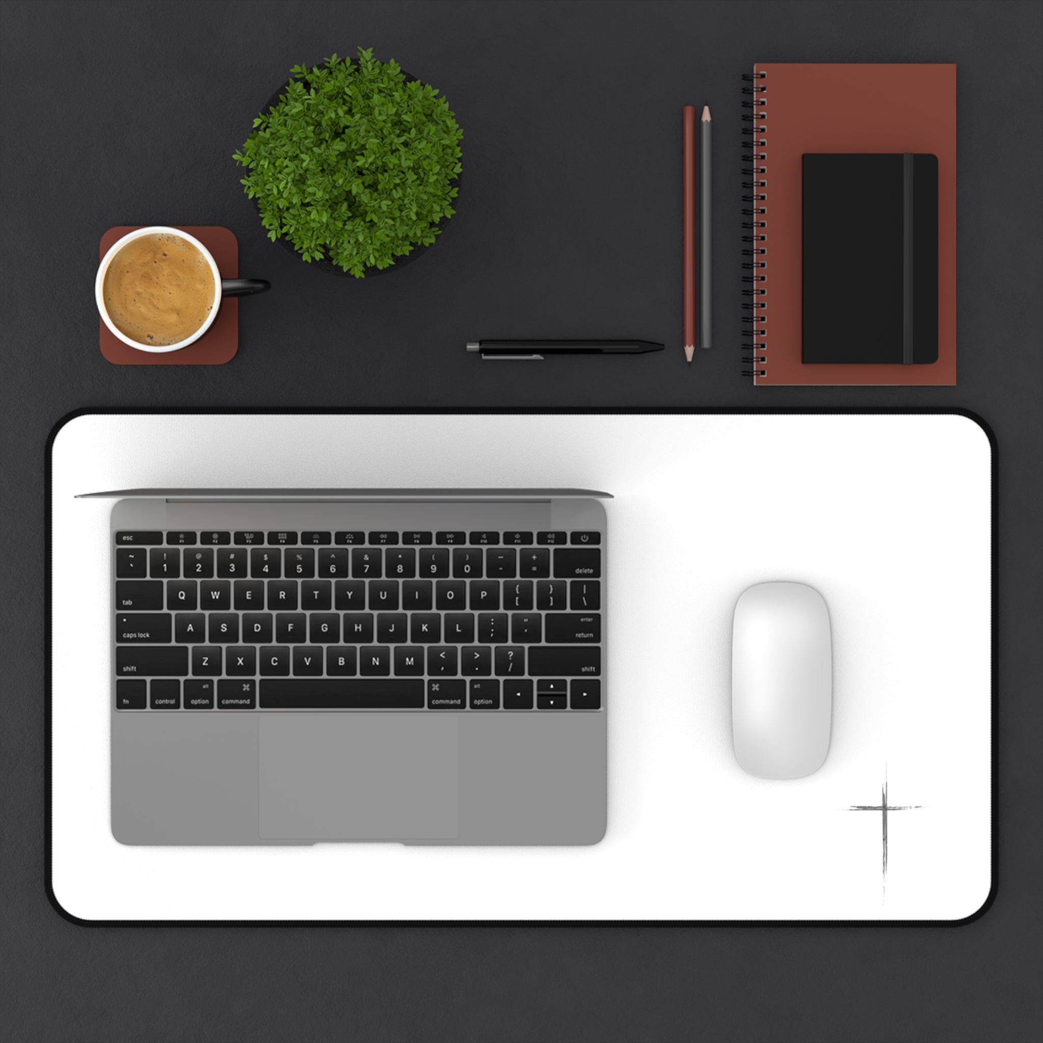 Minimal White Desk Mat with Subtle Spark Accent