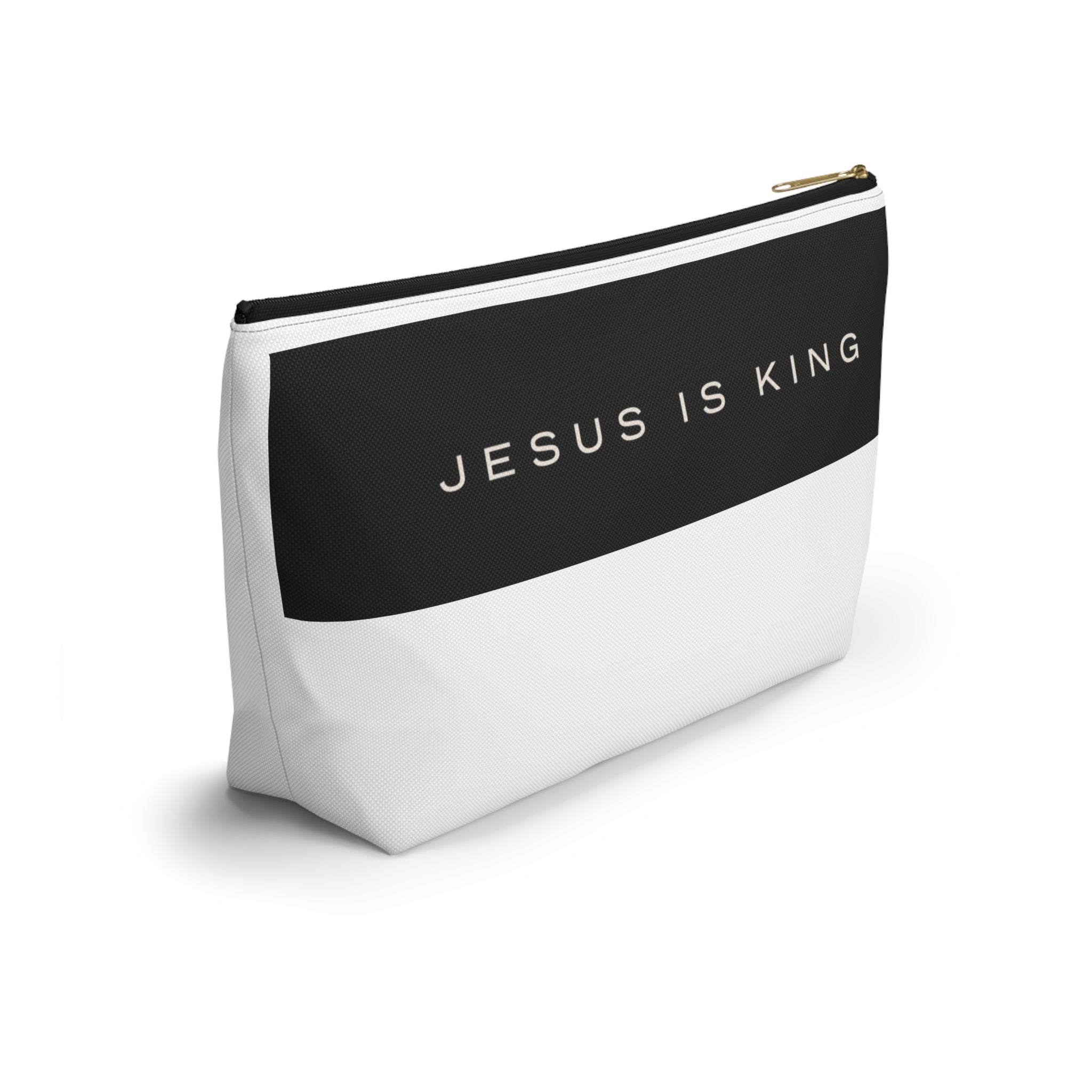 Jesus Is King Cross Accessory Pouch — Small T‑Bottom Faith Cosmetic Bag
