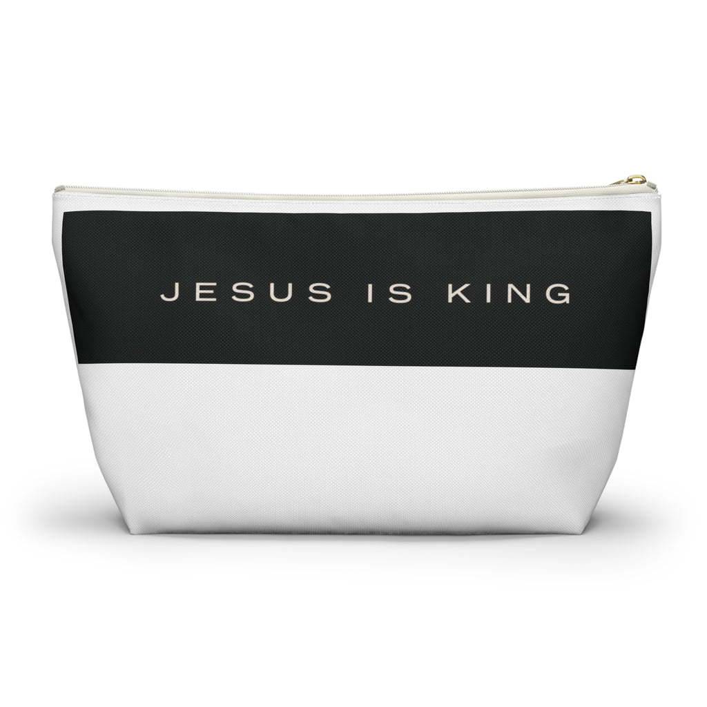Jesus Is King Cross Accessory Pouch — Small T‑Bottom Faith Cosmetic Bag