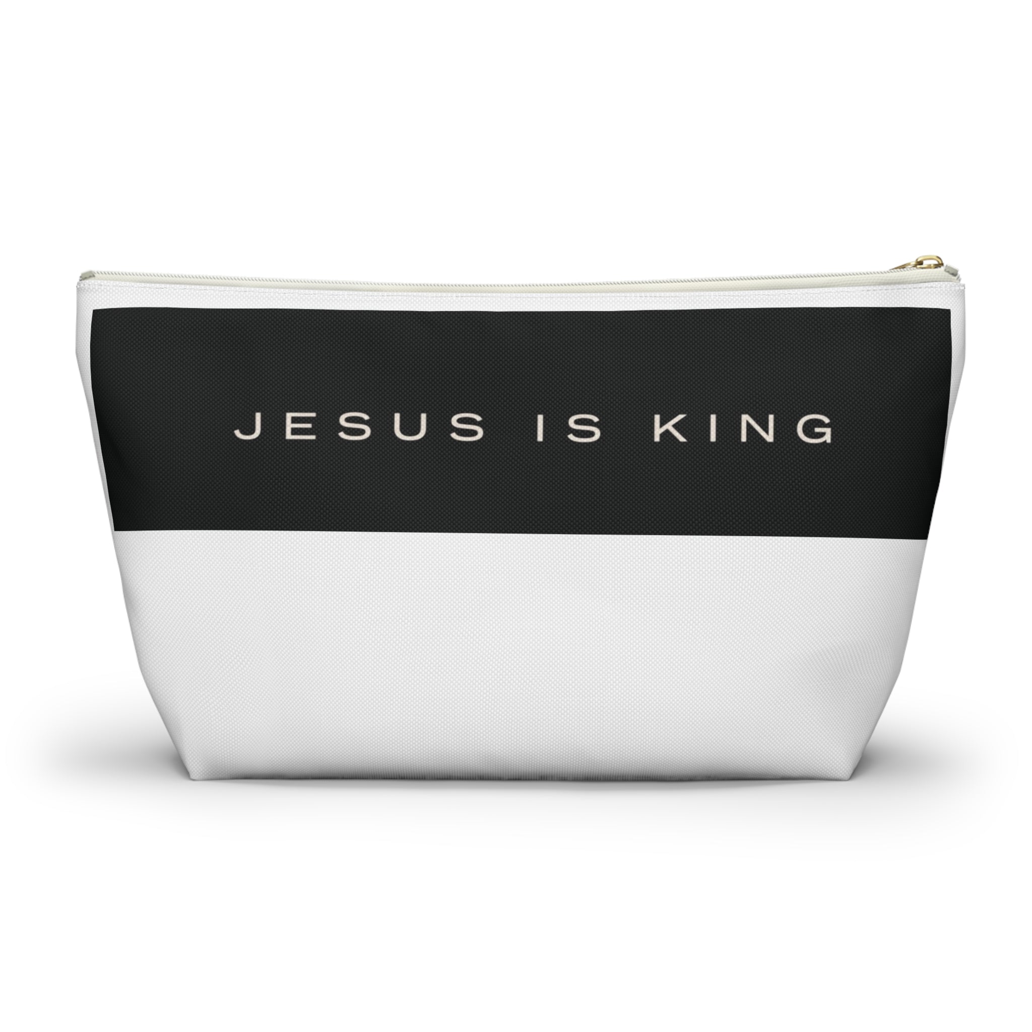 Jesus Is King Cross Accessory Pouch — Small T‑Bottom Faith Cosmetic Bag