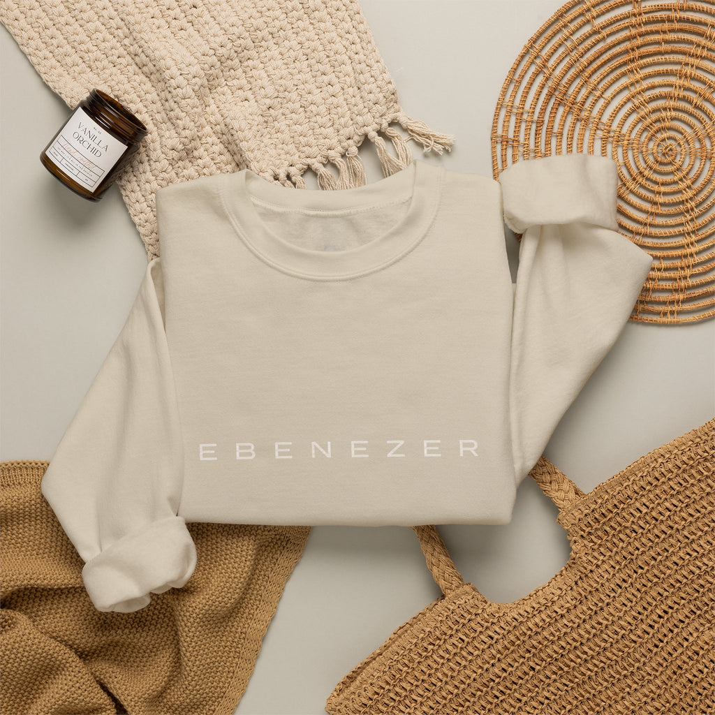Ebenezer Minimalist Crewneck Sweatshirt — Classic Black Text Pullover