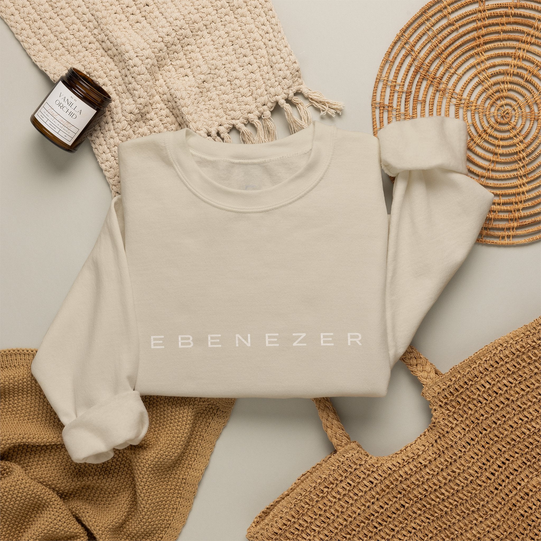 Ebenezer Minimalist Crewneck Sweatshirt — Classic Black Text Pullover