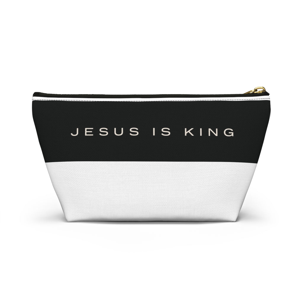 Jesus Is King Cross Accessory Pouch — Small T‑Bottom Faith Cosmetic Bag