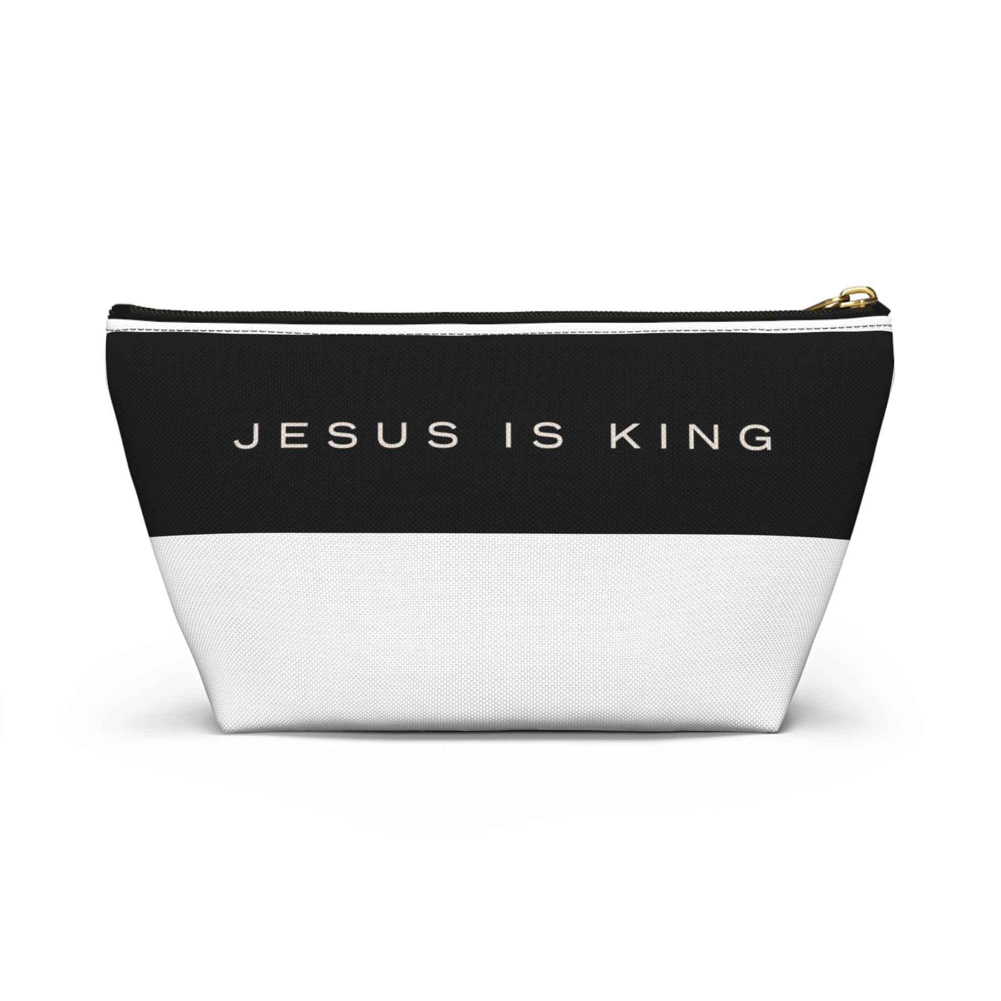Jesus Is King Cross Accessory Pouch — Small T‑Bottom Faith Cosmetic Bag