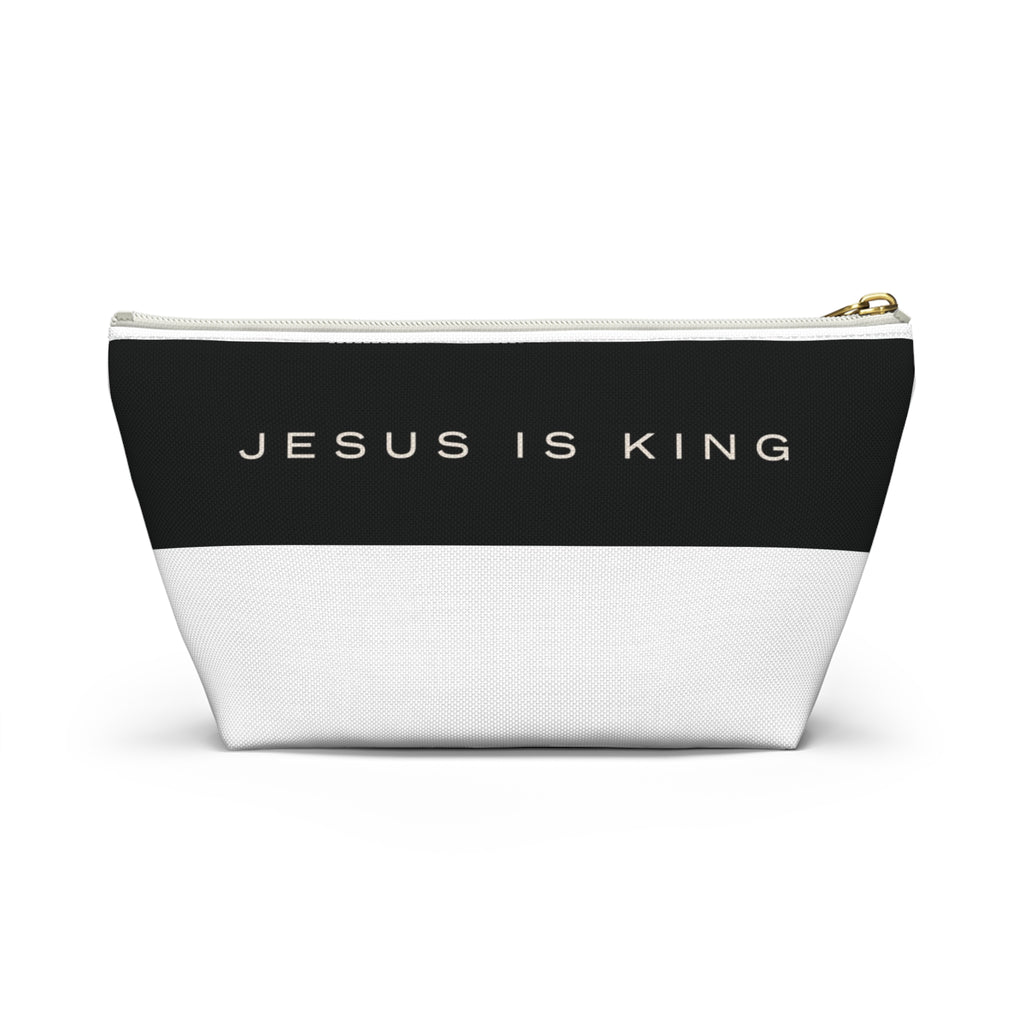 Jesus Is King Cross Accessory Pouch — Small T‑Bottom Faith Cosmetic Bag