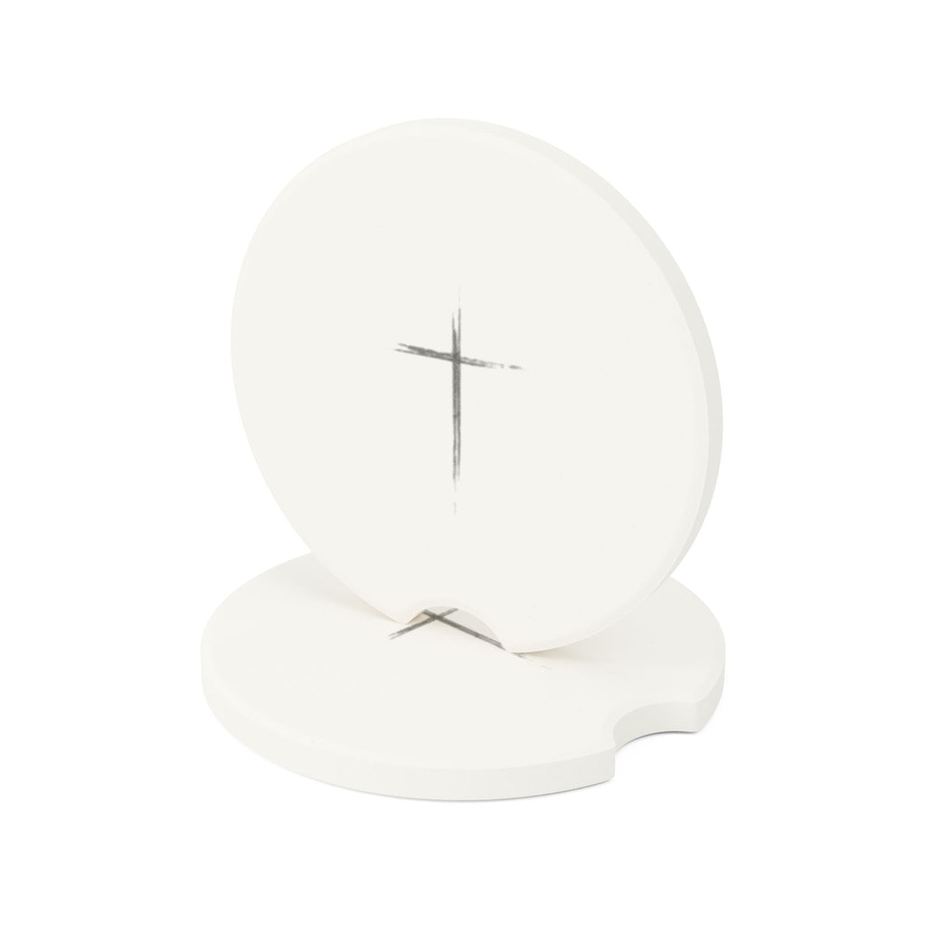 Soapstone Car Coaster — Minimal Brushstroke Cross Car Coaster