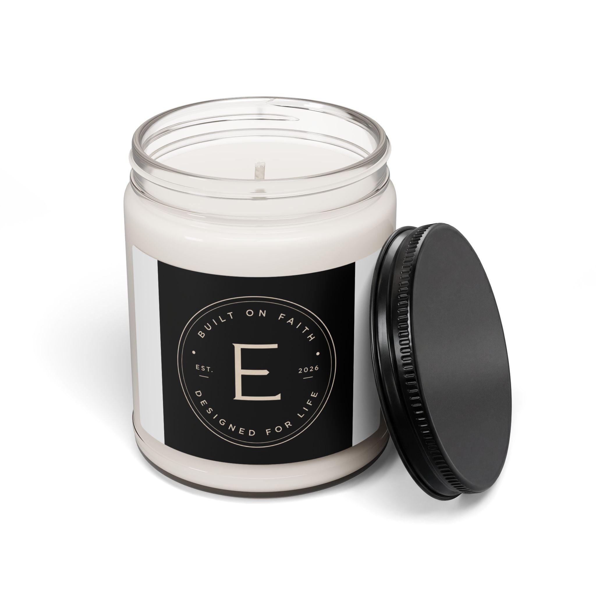 Monogram E Scented Soy Candle — 9oz Luxury Jar Candle (Built on Faith)