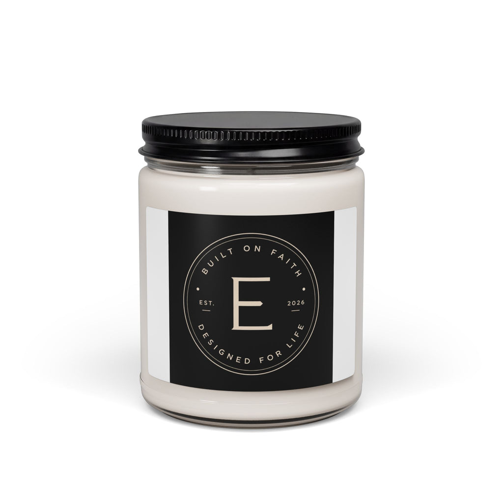 Monogram E Scented Soy Candle — 9oz Luxury Jar Candle (Built on Faith)