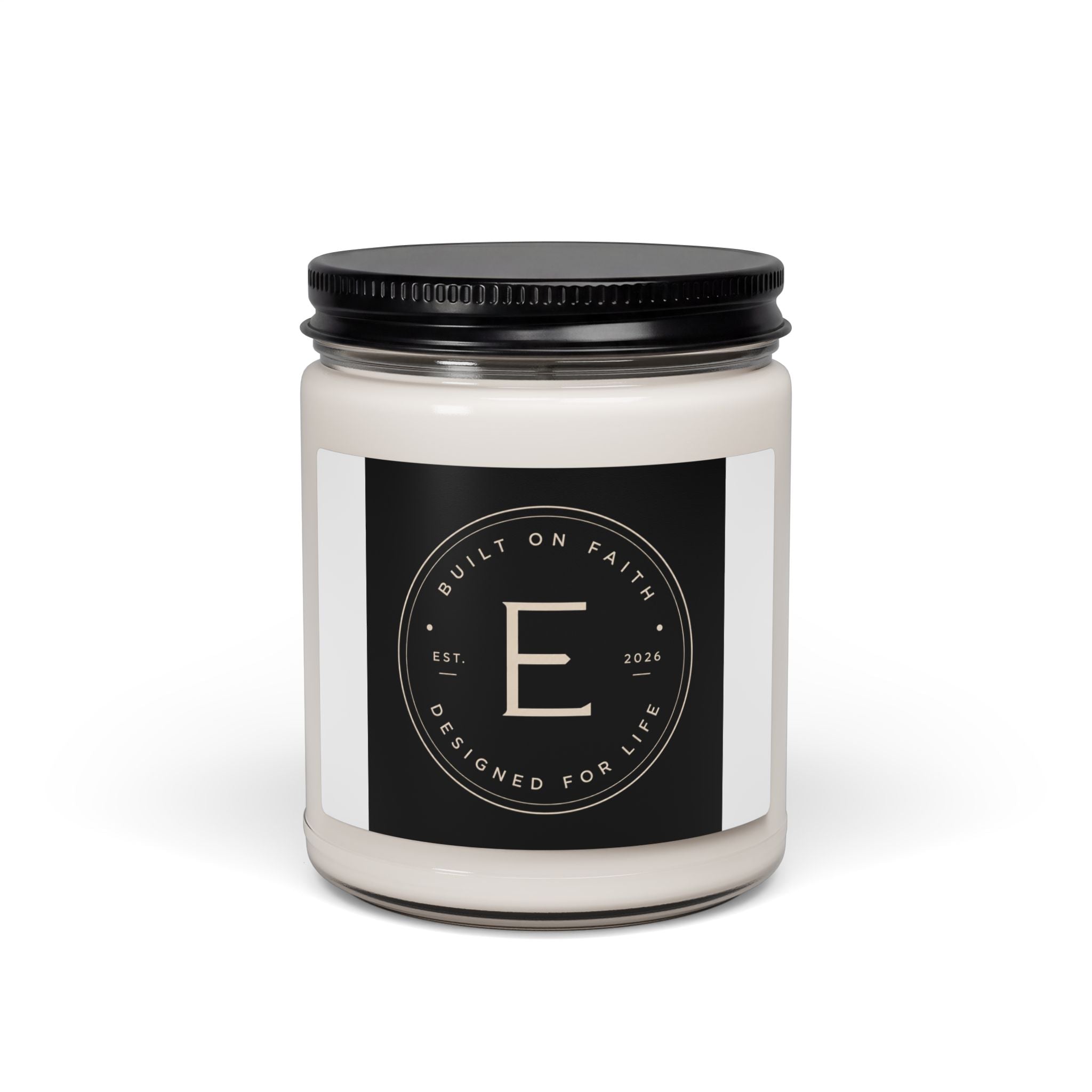 Monogram E Scented Soy Candle — 9oz Luxury Jar Candle (Built on Faith)