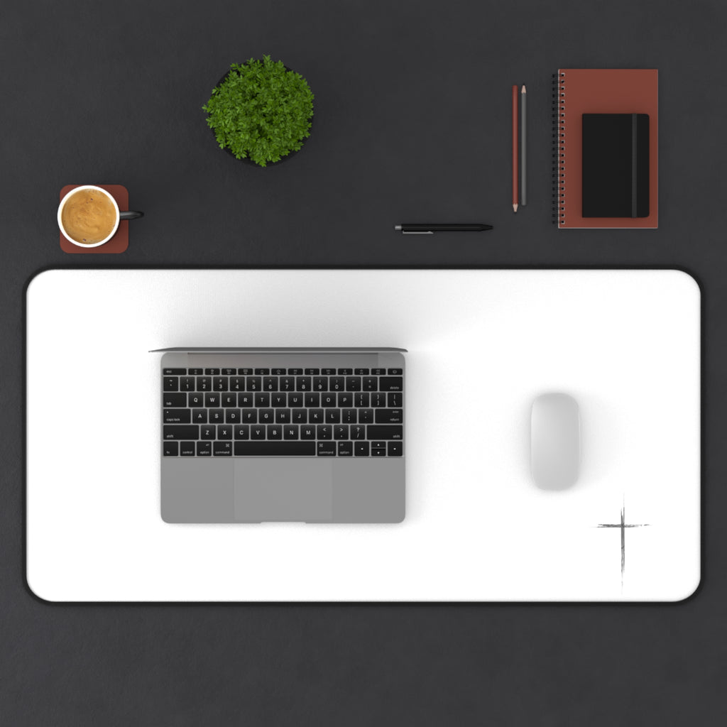 Minimal White Desk Mat with Subtle Spark Accent