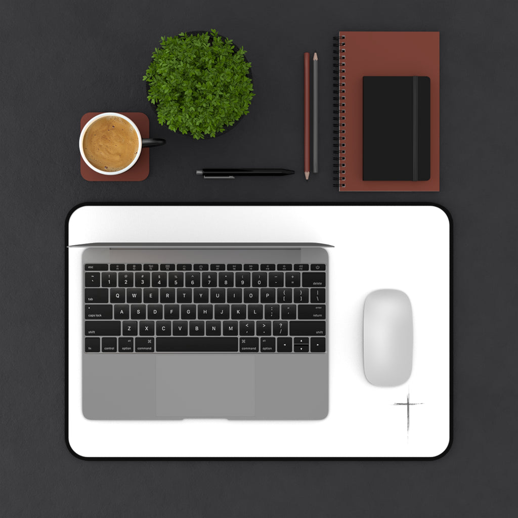 Minimal White Desk Mat with Subtle Spark Accent