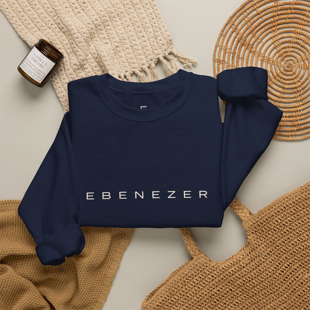 Ebenezer Minimalist Crewneck Sweatshirt — Classic Black Text Pullover