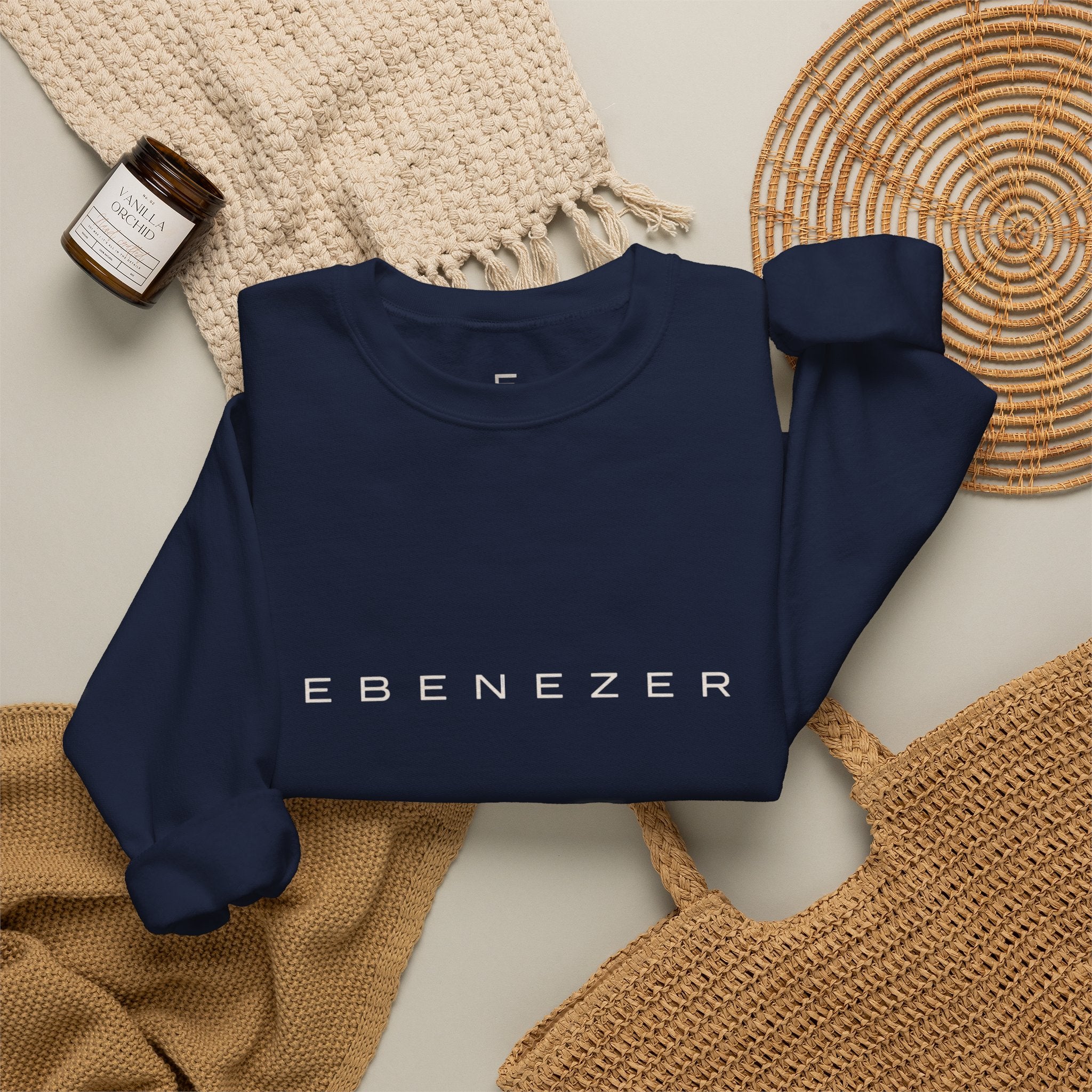Ebenezer Minimalist Crewneck Sweatshirt — Classic Black Text Pullover
