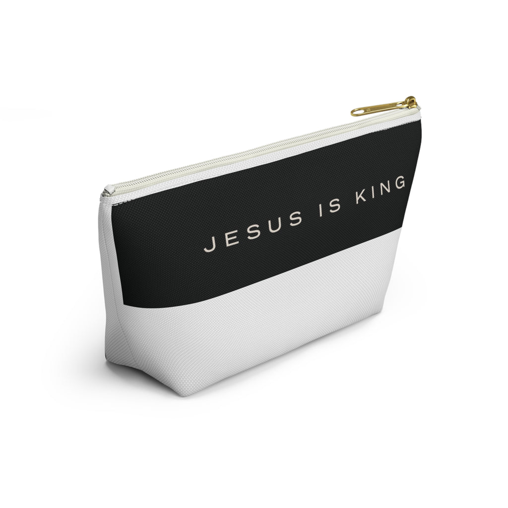 Jesus Is King Cross Accessory Pouch — Small T‑Bottom Faith Cosmetic Bag