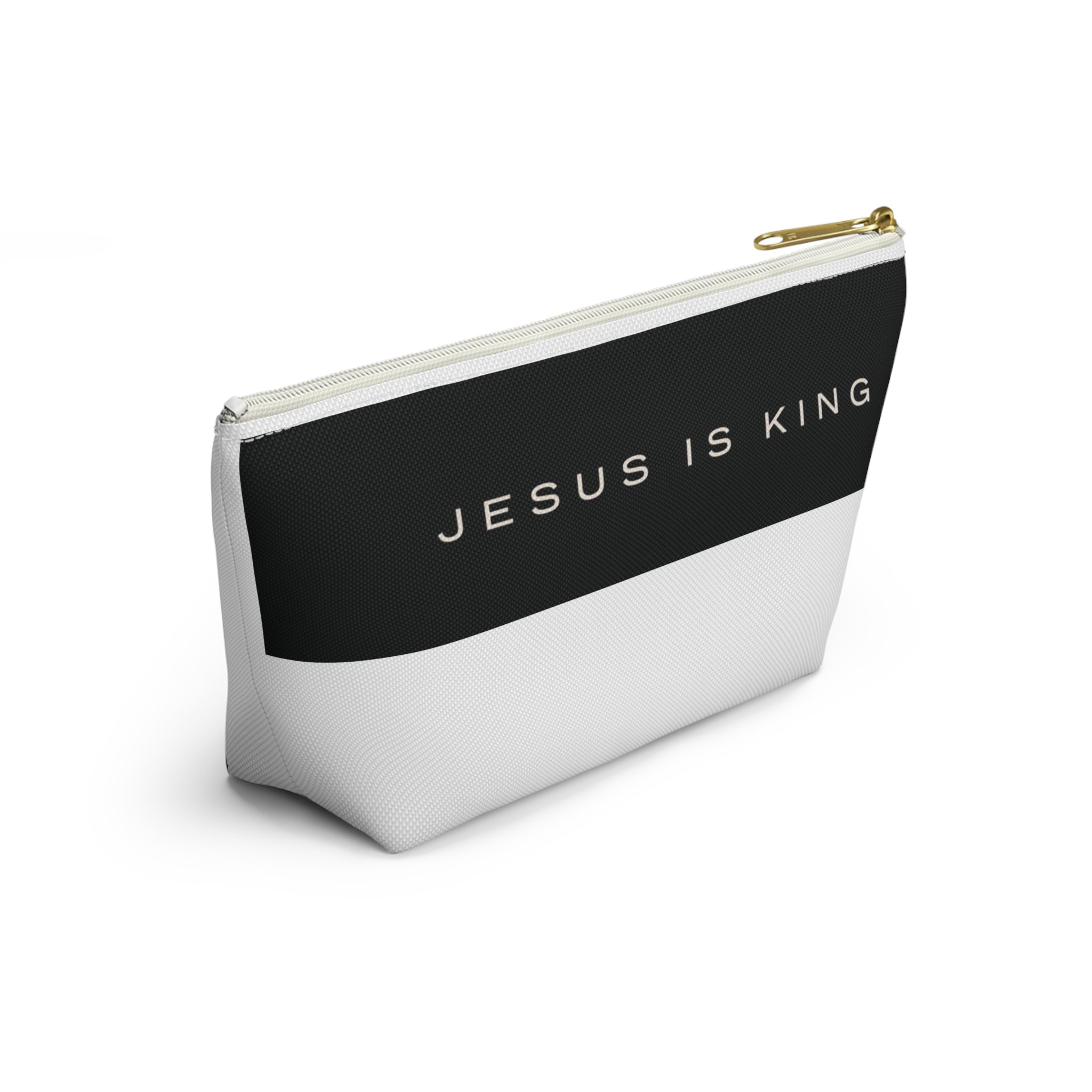 Jesus Is King Cross Accessory Pouch — Small T‑Bottom Faith Cosmetic Bag