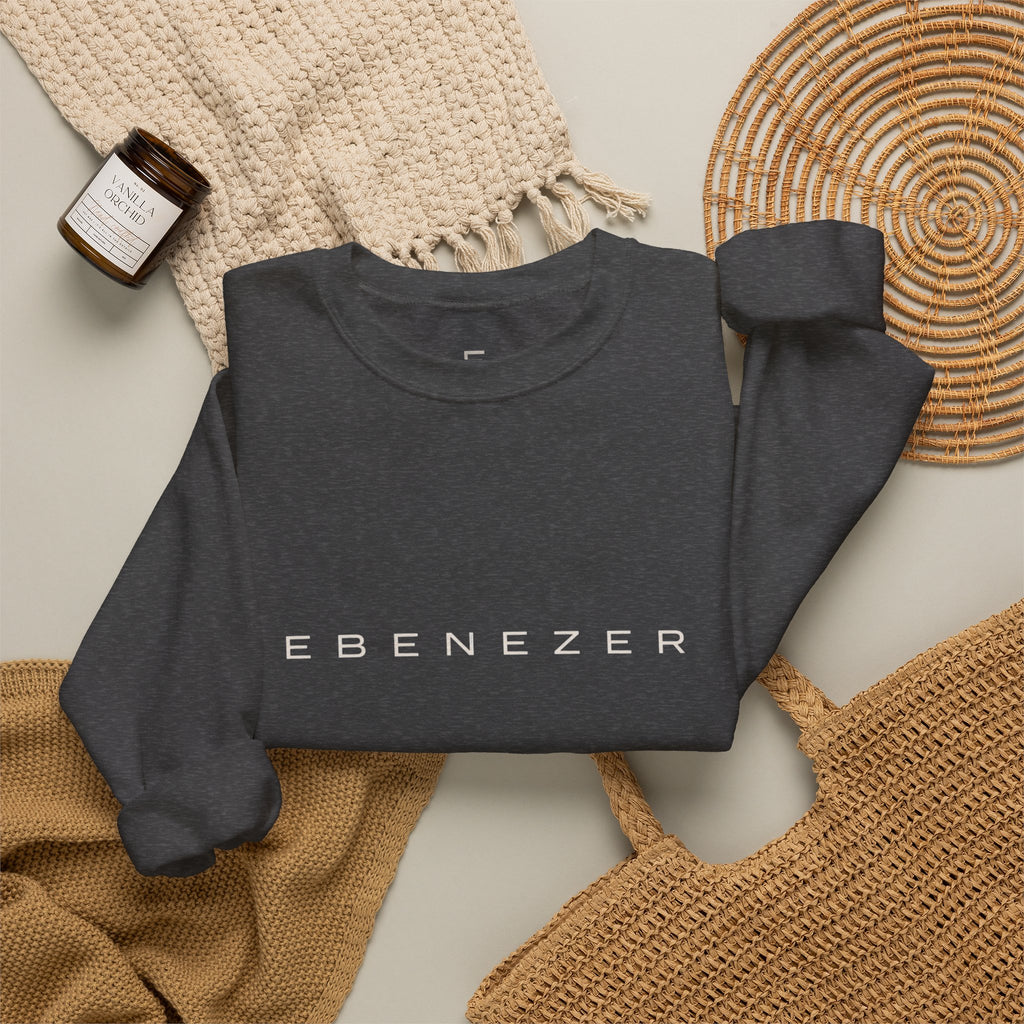 Ebenezer Minimalist Crewneck Sweatshirt — Classic Black Text Pullover