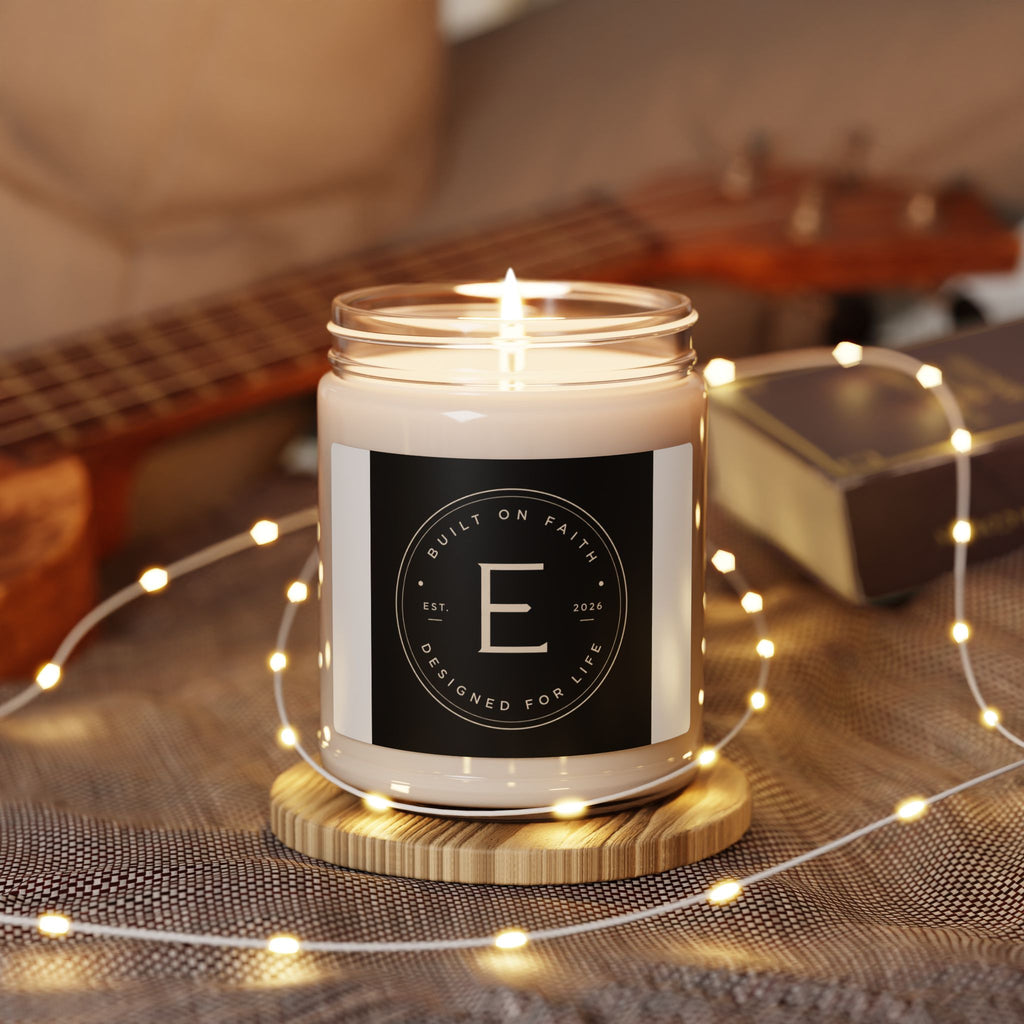 Monogram E Scented Soy Candle — 9oz Luxury Jar Candle (Built on Faith)