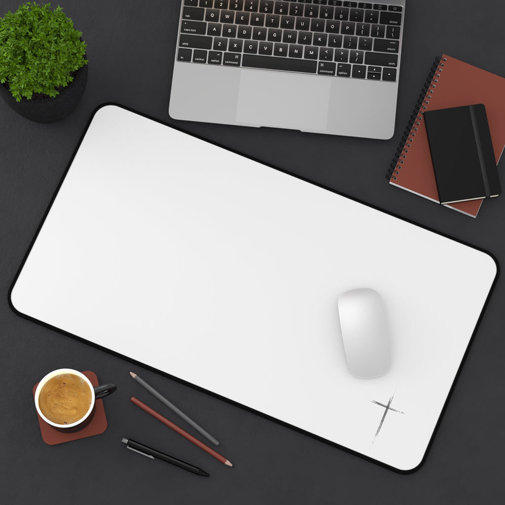 Minimal White Desk Mat with Subtle Spark Accent