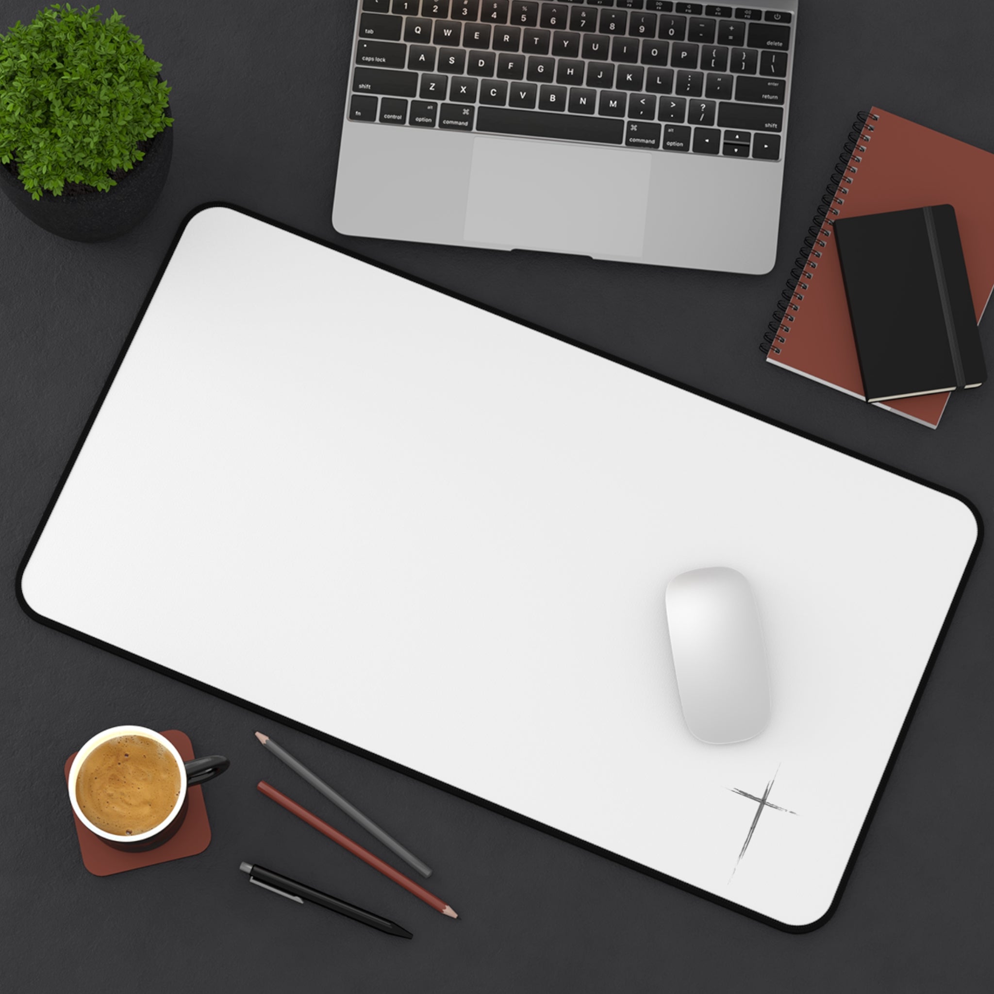Minimal White Desk Mat with Subtle Spark Accent