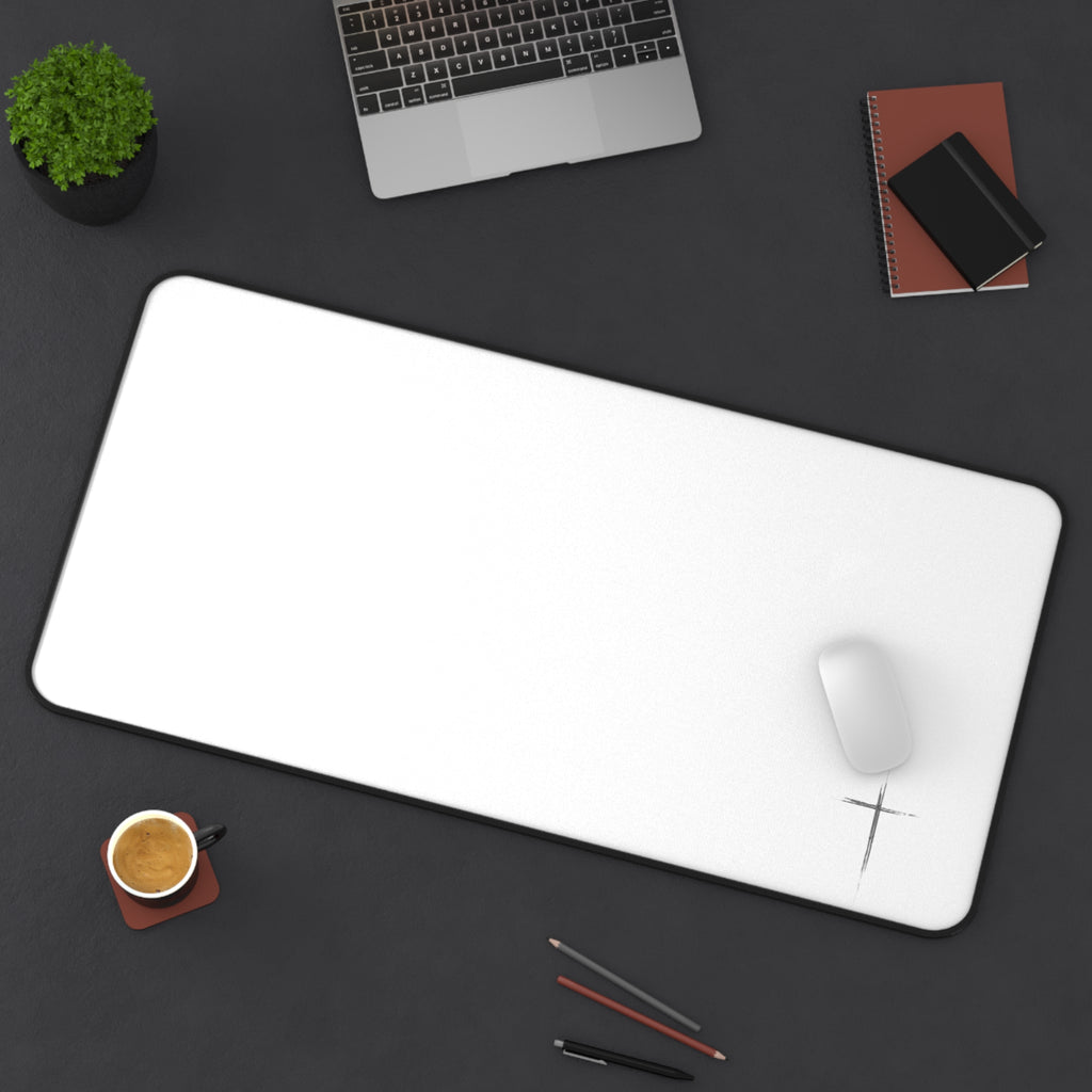 Minimal White Desk Mat with Subtle Spark Accent