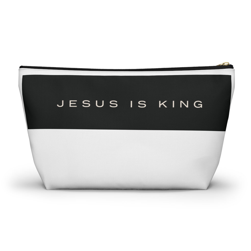 Jesus Is King Cross Accessory Pouch — Small T‑Bottom Faith Cosmetic Bag