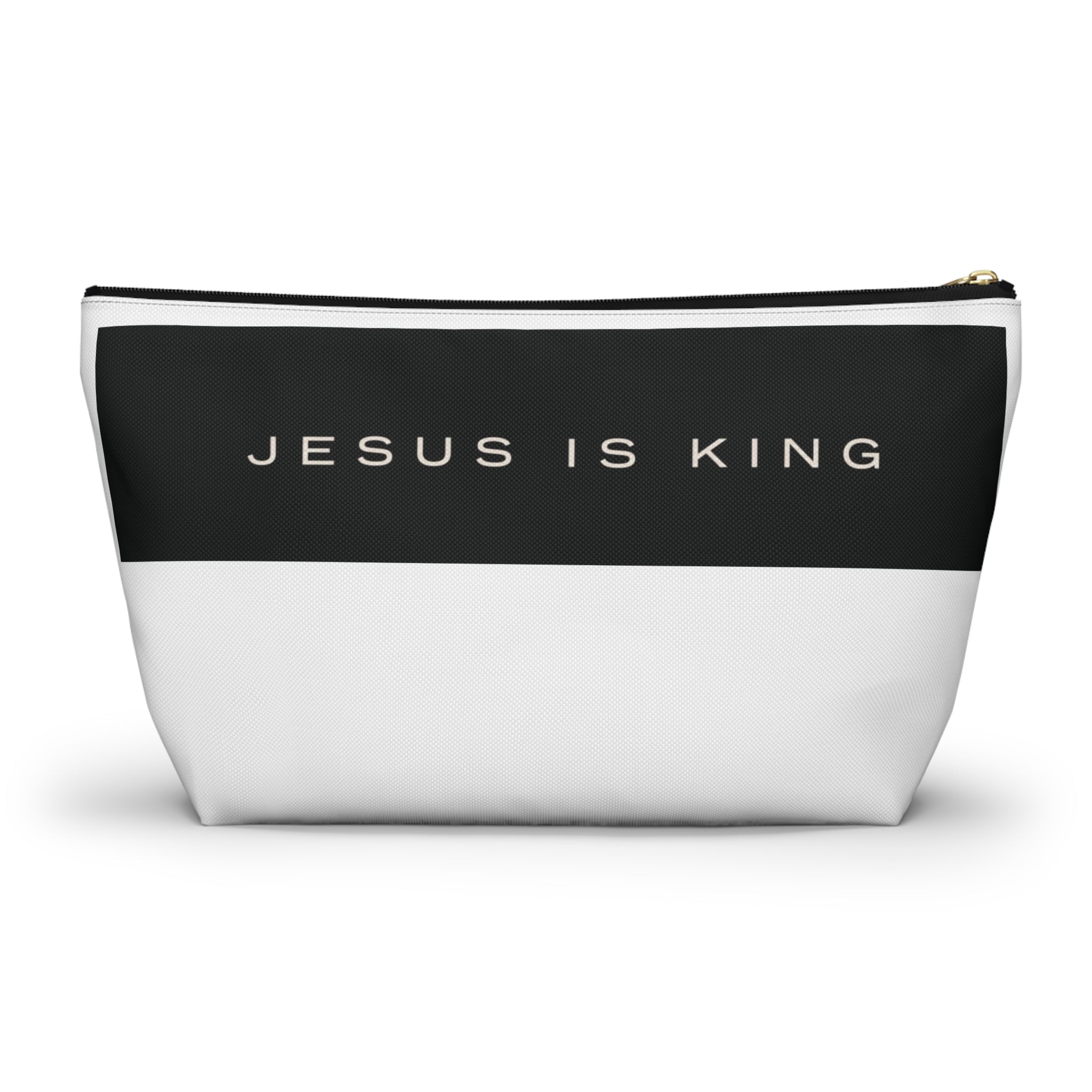 Jesus Is King Cross Accessory Pouch — Small T‑Bottom Faith Cosmetic Bag