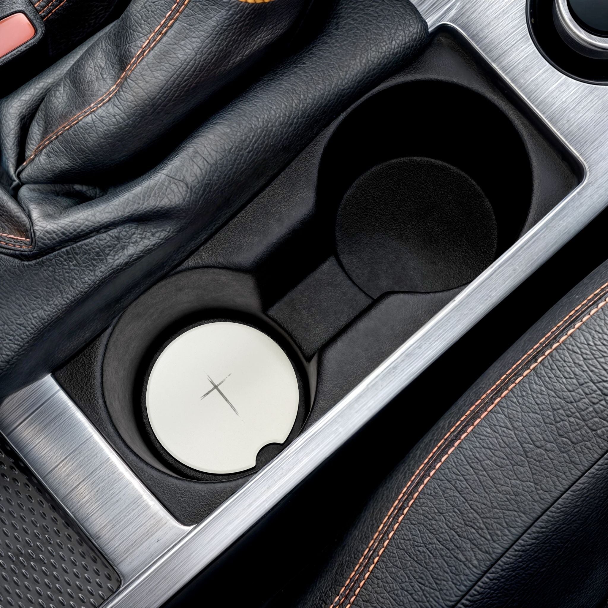 Soapstone Car Coaster — Minimal Brushstroke Cross Car Coaster