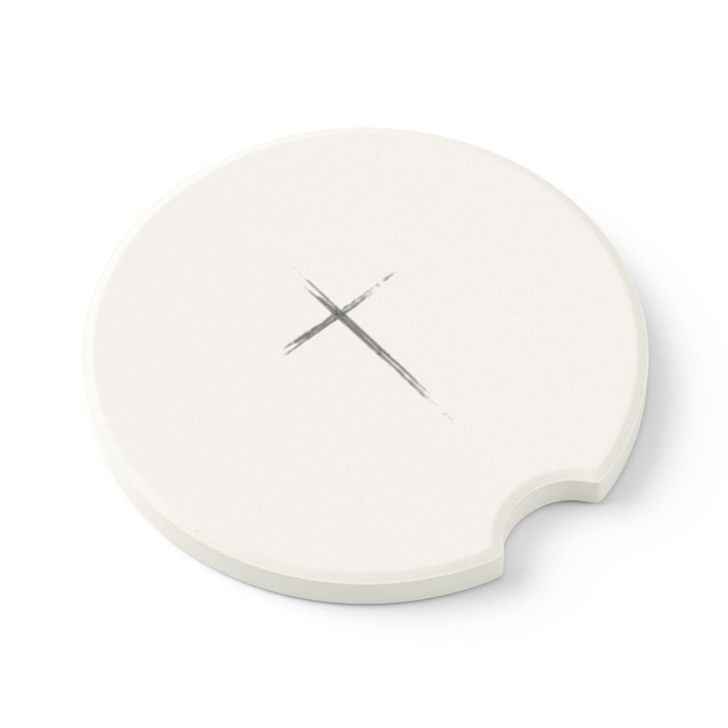 Soapstone Car Coaster — Minimal Brushstroke Cross Car Coaster