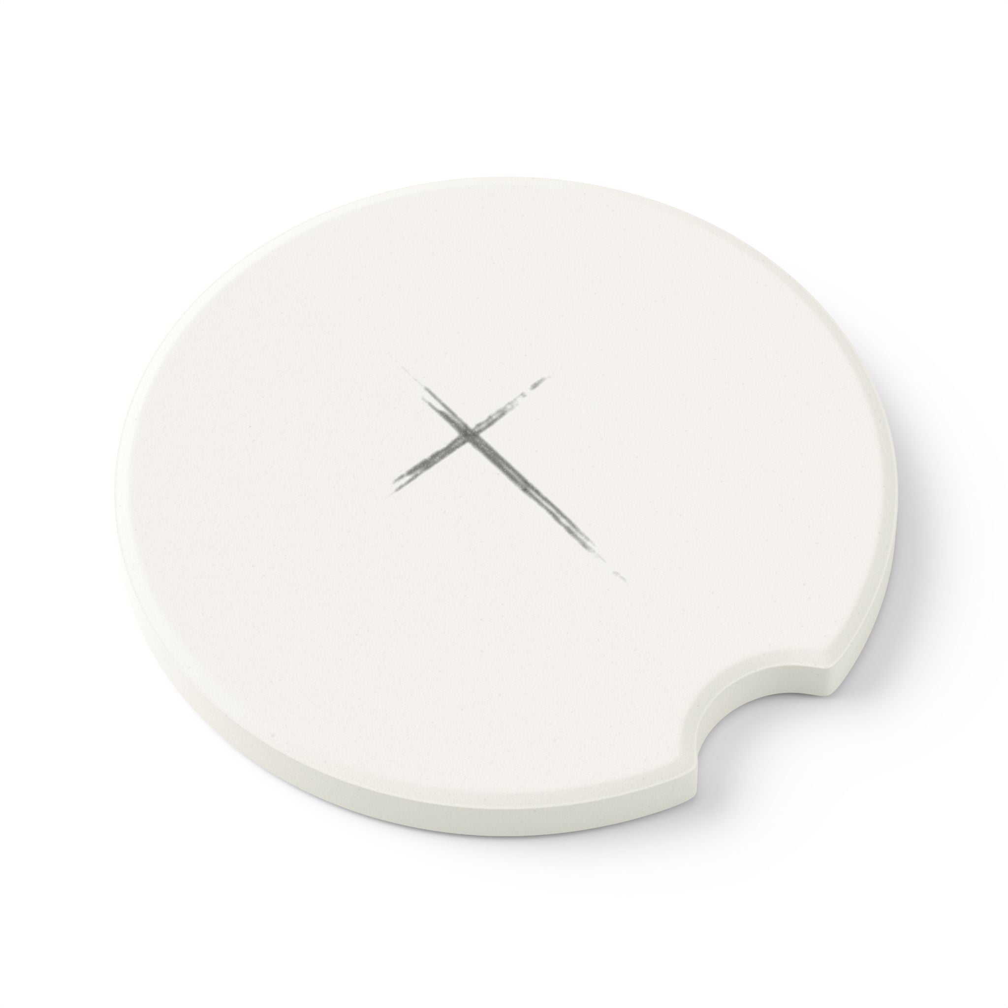 Soapstone Car Coaster — Minimal Brushstroke Cross Car Coaster