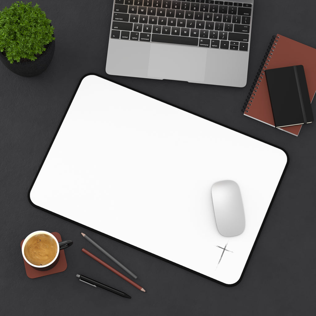 Minimal White Desk Mat with Subtle Spark Accent