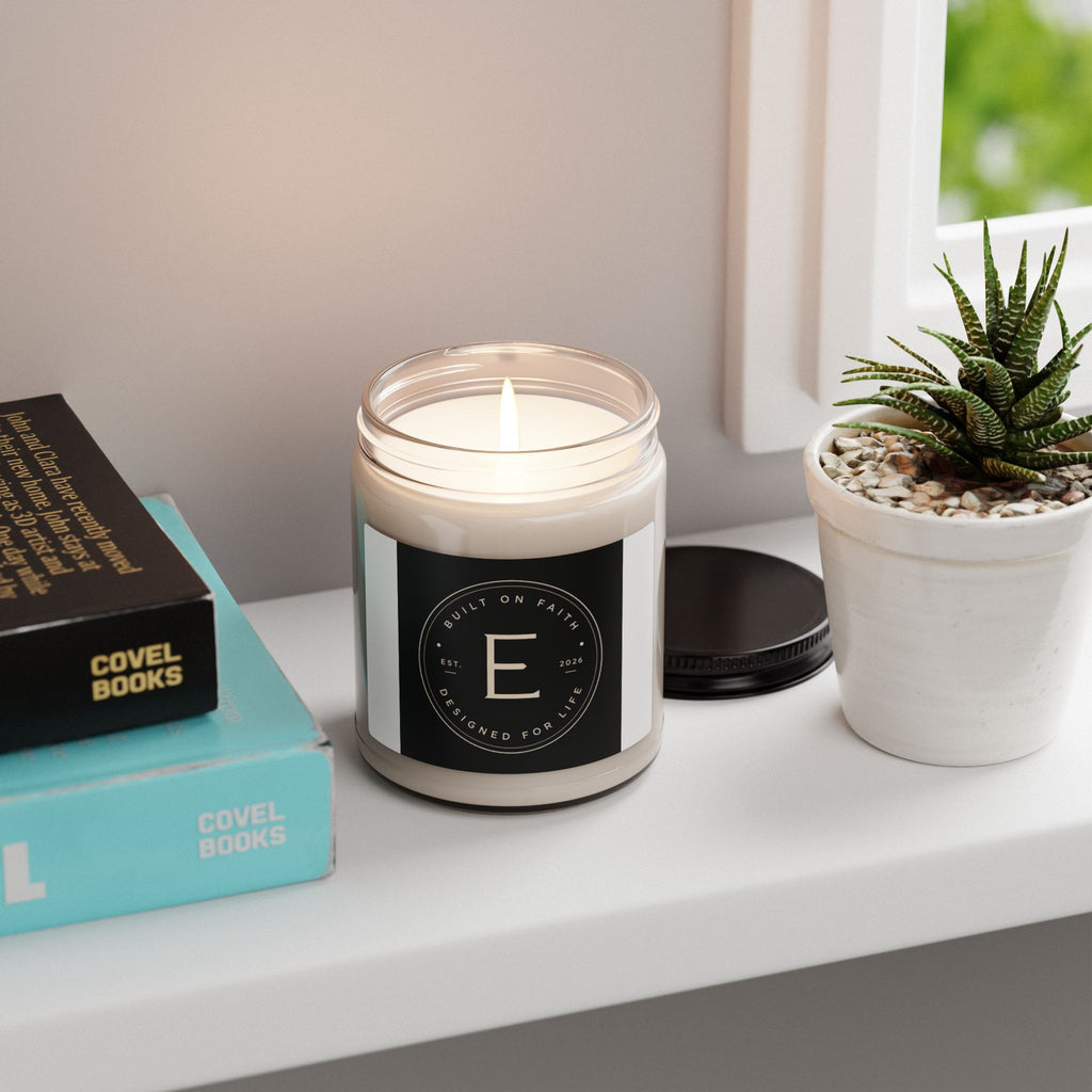 Monogram E Scented Soy Candle — 9oz Luxury Jar Candle (Built on Faith)