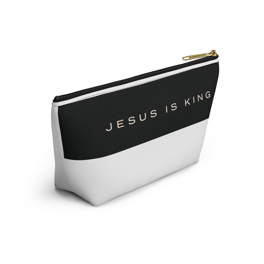 Jesus Is King Cross Accessory Pouch — Small T‑Bottom Faith Cosmetic Bag
