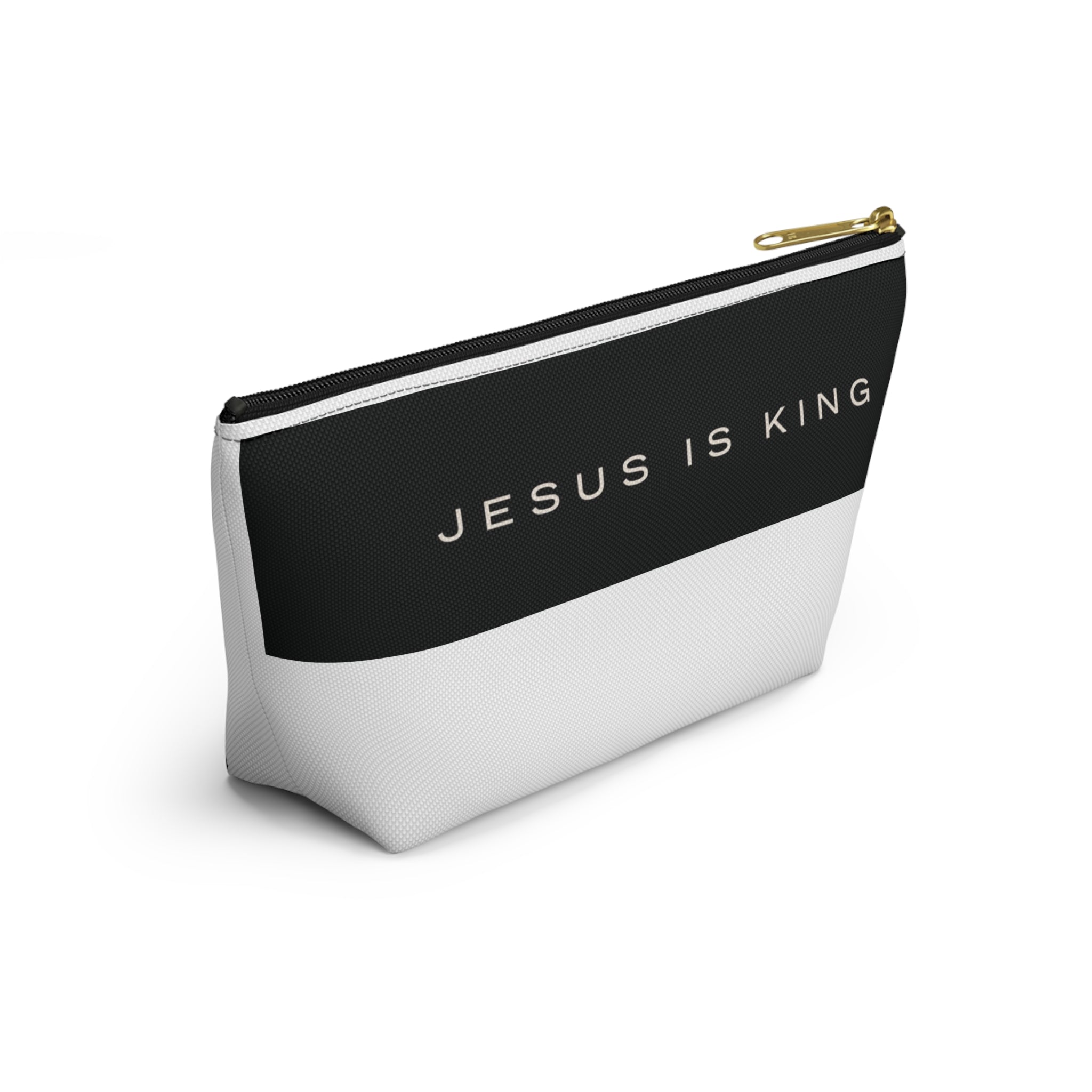 Jesus Is King Cross Accessory Pouch — Small T‑Bottom Faith Cosmetic Bag