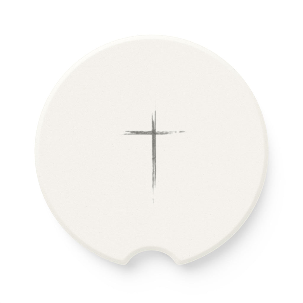 Soapstone Car Coaster — Minimal Brushstroke Cross Car Coaster
