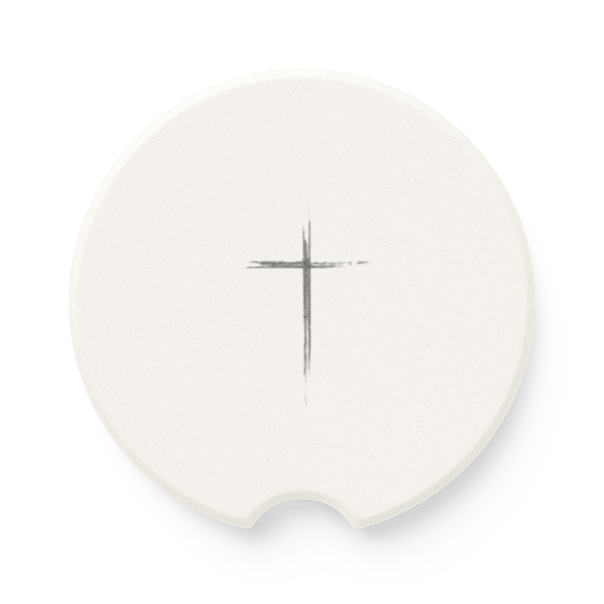 Soapstone Car Coaster — Minimal Brushstroke Cross Car Coaster